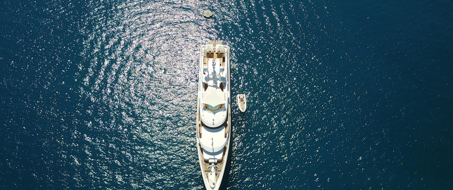 Drone footage of a yacht